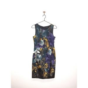 Tahari satin abstract floral printed sheath dress fitted sleeveless size 2 / 4